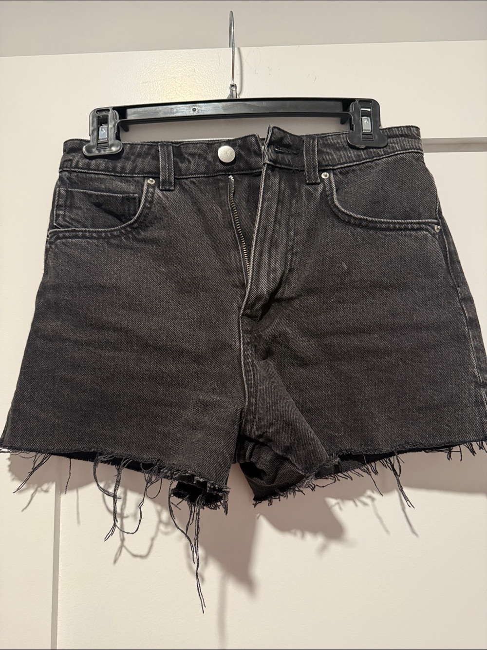 Zara Black Denim Cutoff Shorts with Frayed Hem